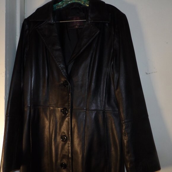 Anne Klein Supple 100% Leather Trench Coat Sz L - Picture 2 of 5